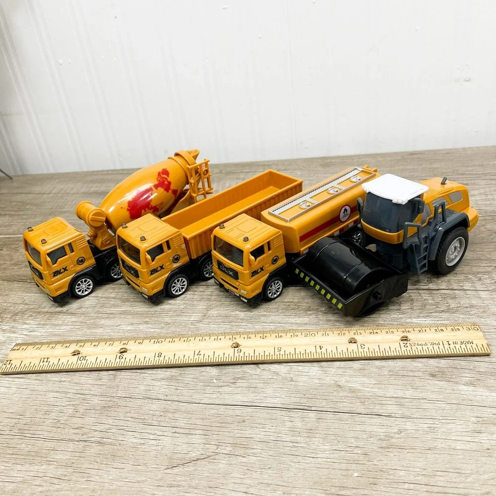 Cobid Box Yellow Construction Vehicle Toy Set Cement Mixer Tanker Roller 4pc